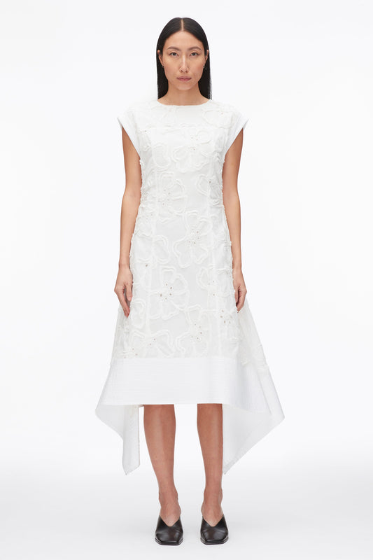 3.1 Phillip Lim Embroidered Belted Midi Dress with Handkerchief Hem