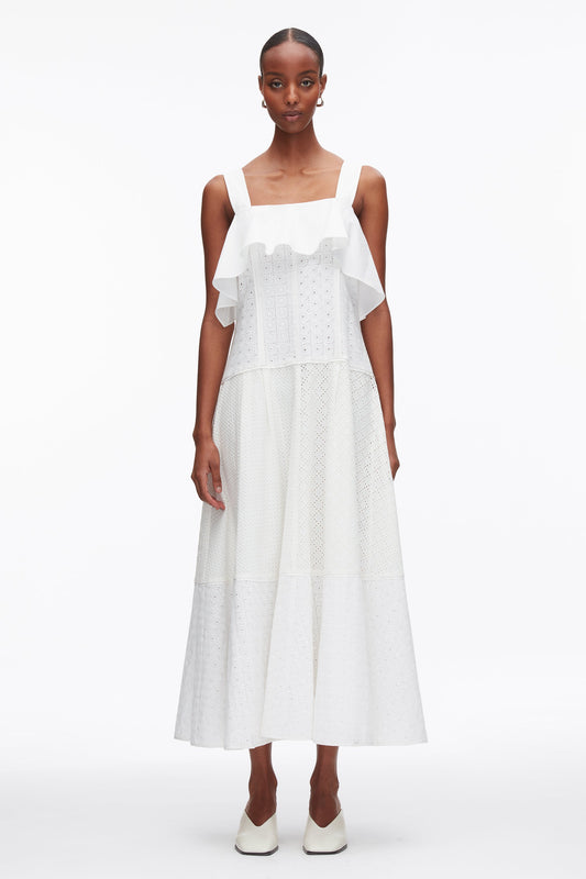 3.1 Phillip Lim Broderie Anglaise Patchwork Cascade Midi Dress