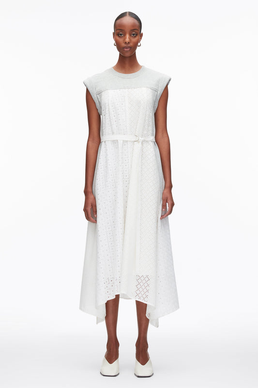 3.1 Phillip Lim Sleeveless French Terry Dress with Broderie Anglaise