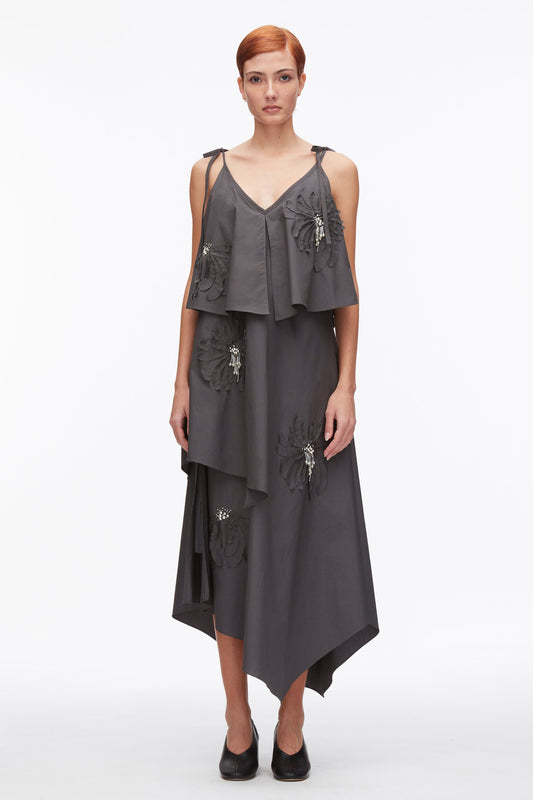 3.1 Phillip Lim Layered Midi Dress with Floral Appliqué