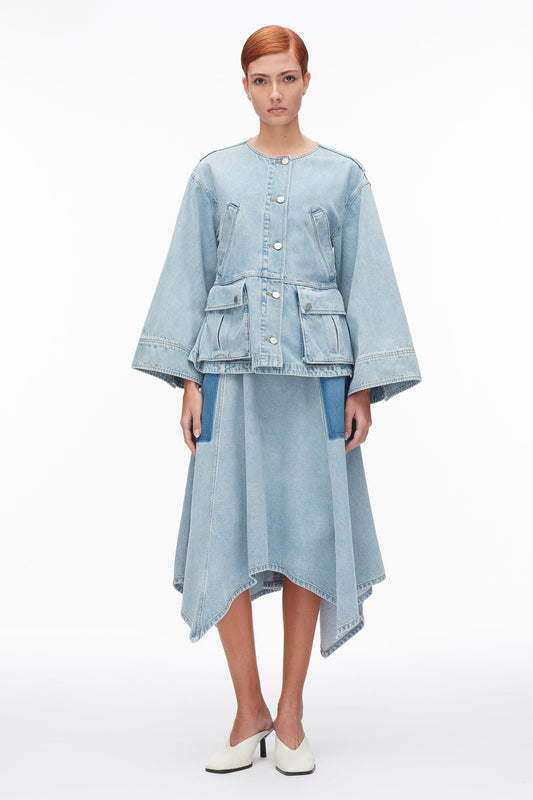 3.1 Phillip Lim Collarless Trapeze Denim Jacket