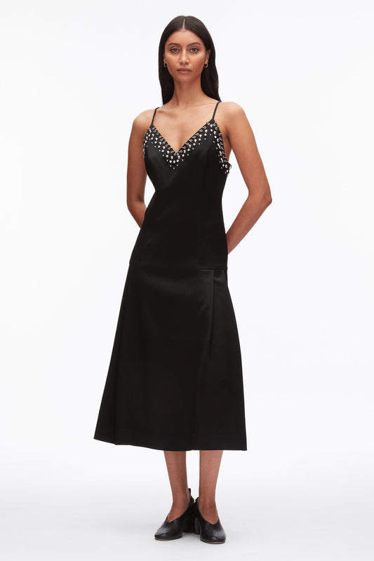 3.1 Phillip Lim Studded Satin Pleated Cami Midi Dress