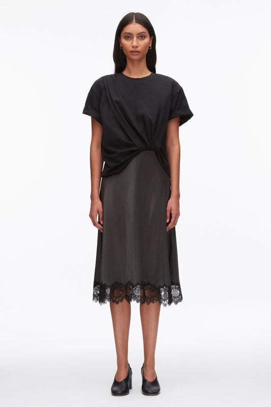 3.1 Phillip Lim Draped Combo T-Shirt Dress with Lace Trim