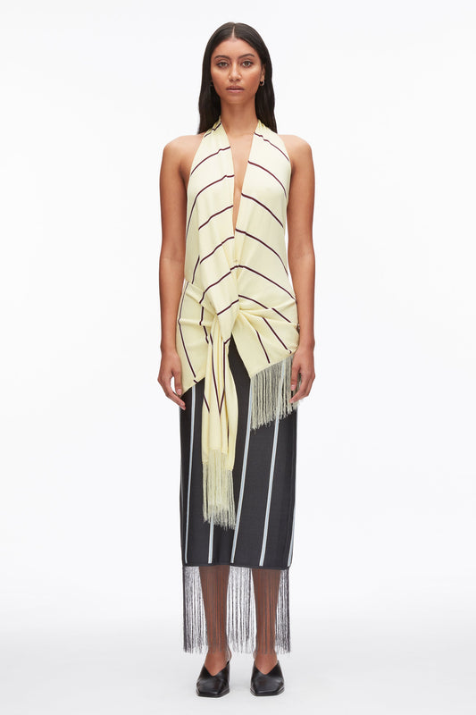 3.1 Phillip Lim Draped Stripe Halter Top with Fringe