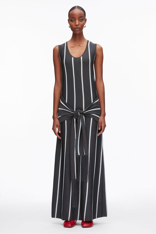3.1 Phillip Lim Stripe Midi Dress with Fringe Waist Tie