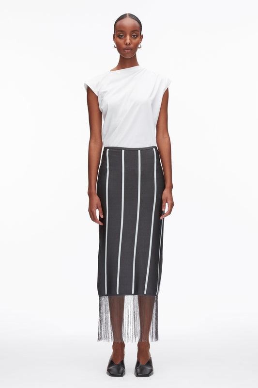 3.1 Phillip Lim Stripe Midi Skirt with Fringe