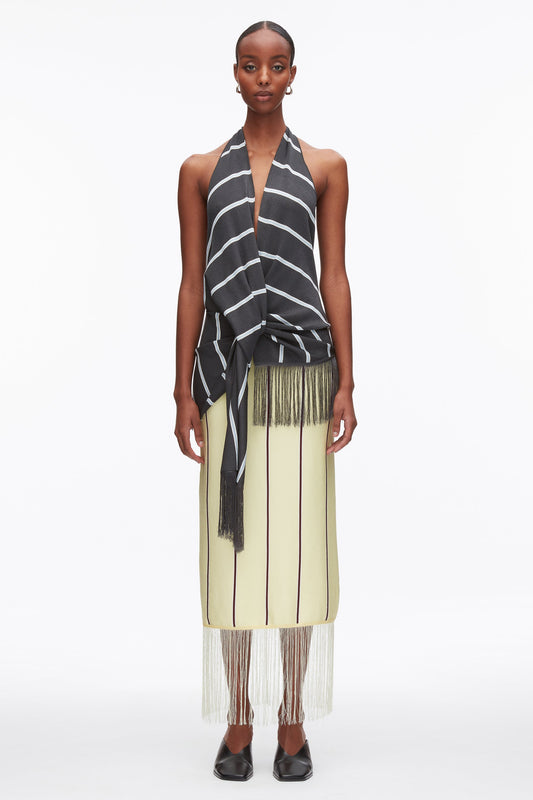 3.1 Phillip Lim Draped Stripe Halter Top with Fringe