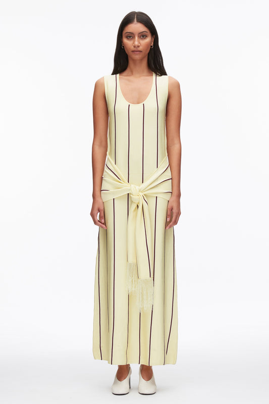 3.1 Phillip Lim Stripe Midi Dress with Fringe Waist Tie