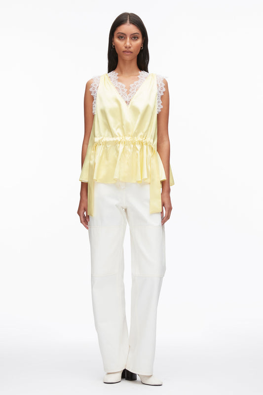 3.1 Phillip Lim Sleeveless Satin V-Neck with Lace Trim