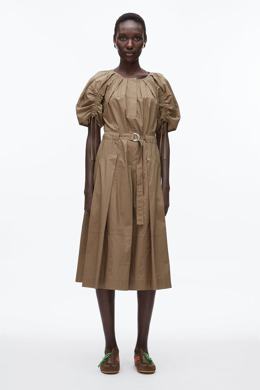 3.1 Phillip Lim Poplin Ruched Sleeve Midi Dress