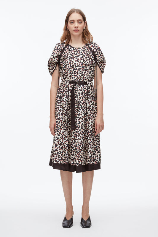 3.1 Phillip Lim Leopard Ruched Sleeve Midi Dress
