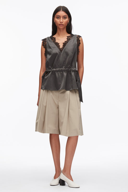 3.1 Phillip Lim Sleeveless Satin V-Neck with Lace Trim