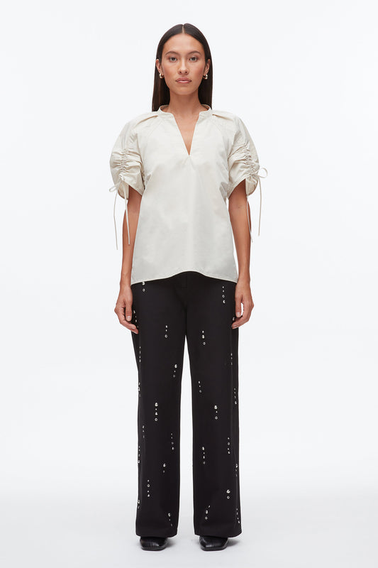 3.1 Phillip Lim Ruched Sleeve V-Neck Top