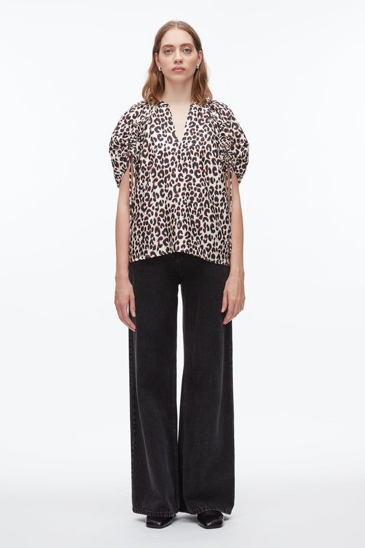 3.1 Phillip Lim Leopard Ruched Sleeve Top
