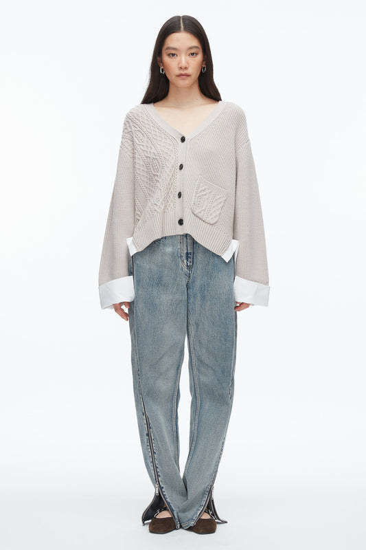 3.1 Phillip Lim Cable Mix Boyfriend Cardigan