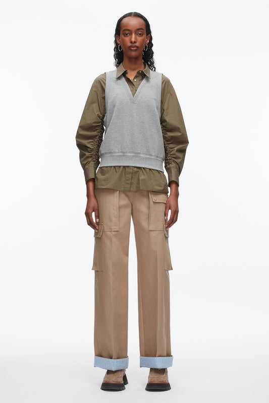 3.1 Phillip Lim Layered Vest Ruched Sleeve Shirt