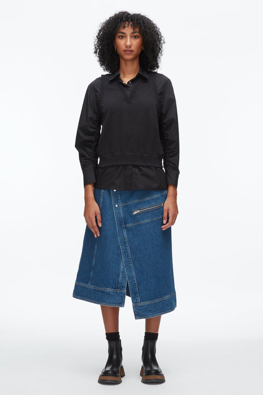 3.1 Phillip Lim Layered Vest Ruched Sleeve Shirt