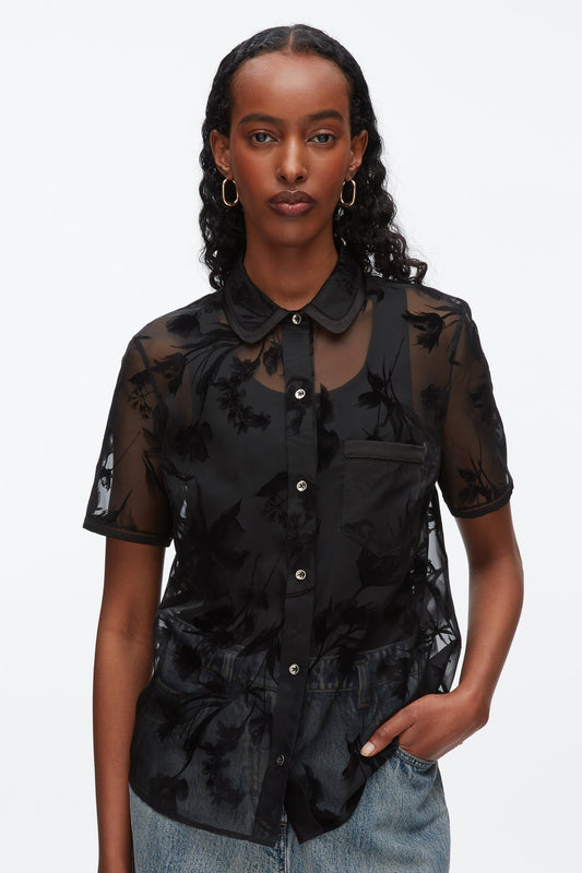 3.1 Phillip Lim Flocked Organza Short Sleeve Shirt