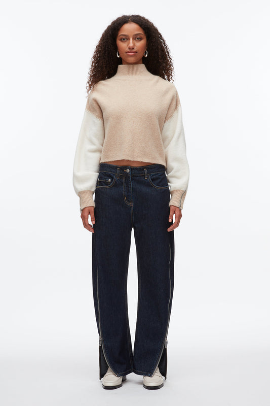 3.1 Phillip Lim Colorblock Zip Sleeve Turtleneck
