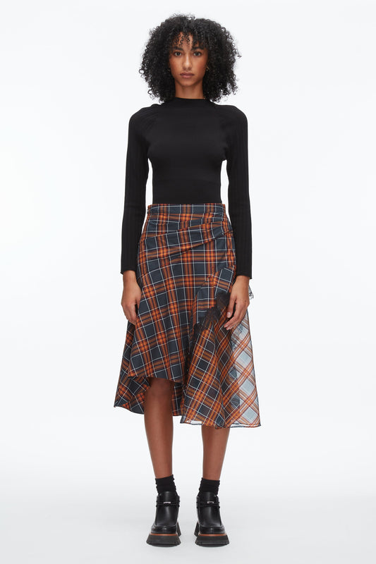 3.1 Phillip Lim Plaid Mix Draped Midi Skirt