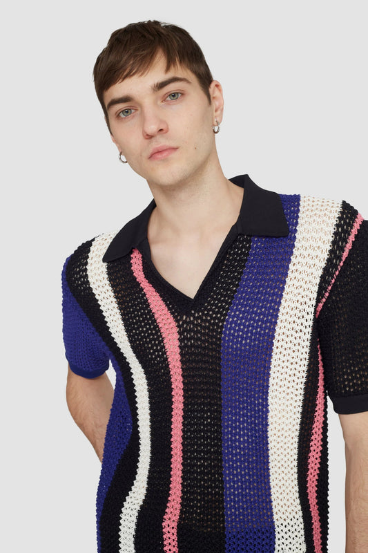 3.1 Phillip Lim Short Sleeve Stripe Pointelle Polo Shirt