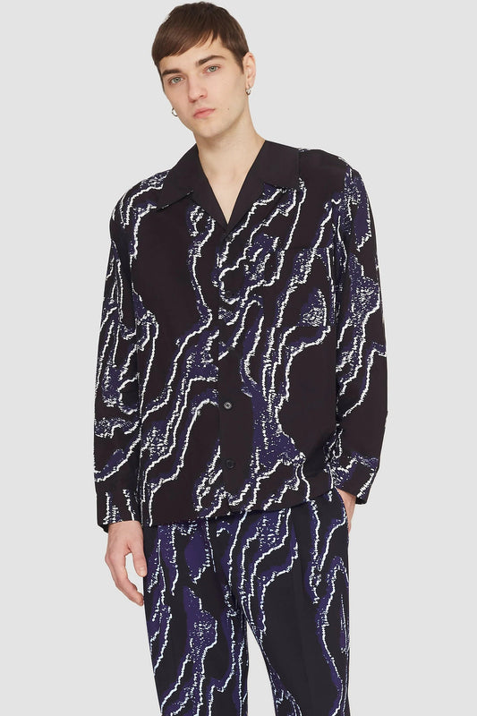 3.1 Phillip Lim Long Sleeve Printed Convertible Collar Shirt